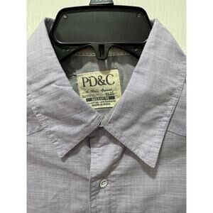 PD&C Men Short Sleeve Button Down Shirt Purple Size Medium